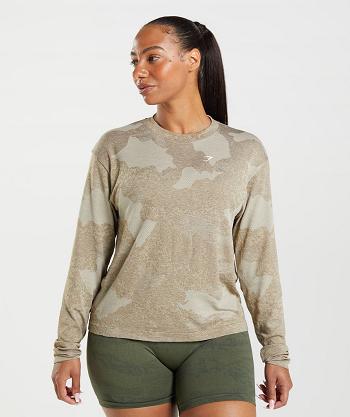 Dámské Long Sleeve Gymshark Adapt Camo Seamless Šedé Hnědé | CZ 3493VRW